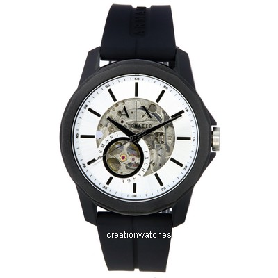Armani Exchange สายซิลิโคนสีดำโครงกระดูกหน้าปัด Automatic AX1726 Men's Watch