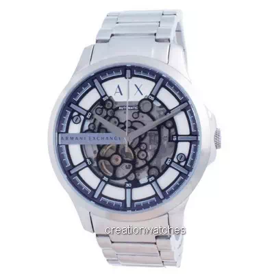 Relógio masculino Armani Exchange Hampton esqueleto em aço inoxidável automático AX2416