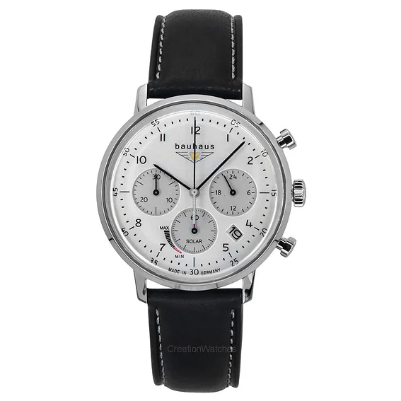 Bauhaus Classic Chronograph Stainless Steel Leather Strap White Dial Solar 20861 Men's Watch