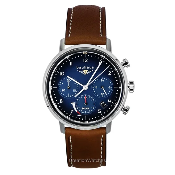 Bauhaus Chronograph Leather Strap Blue Dial Solar 20863 Women's Watch
