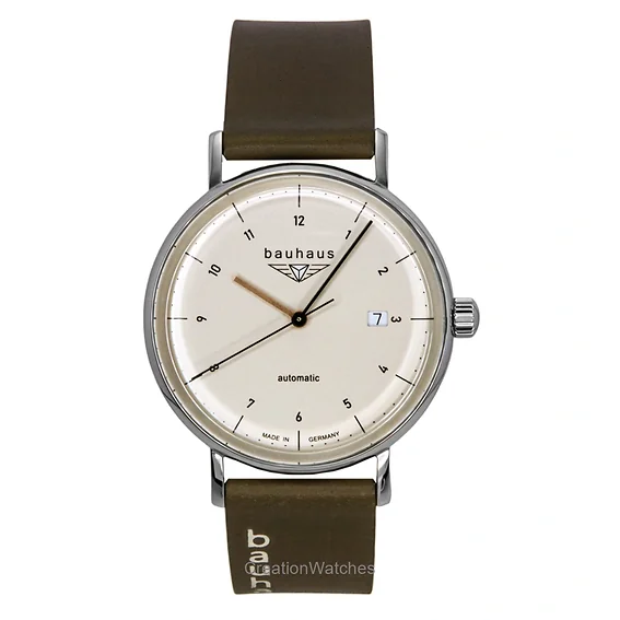 Bauhaus Leather Strap Beige Dial Automatic 21521 Men's Watch