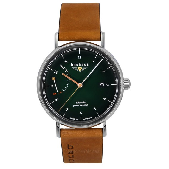Bauhaus Classic Brown Leather Strap Dark Green Dial Automatic 21604 Men's Watch