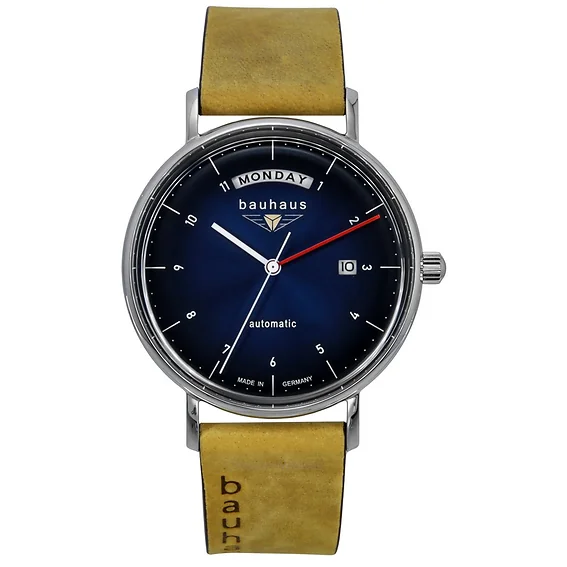 Bauhaus Classic Leather Strap Dark Blue Dial Automatic 21623 Men's Watch