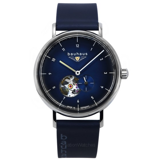 Bauhaus Classic Blue Leather Strap Dark Blue Open Heart Dial Automatic 21663 Men's Watch