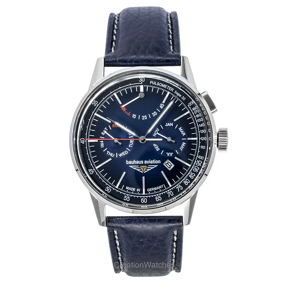 Bauhaus Aviation Leather Strap Blue Dial Automatic 23623 Men's Watch