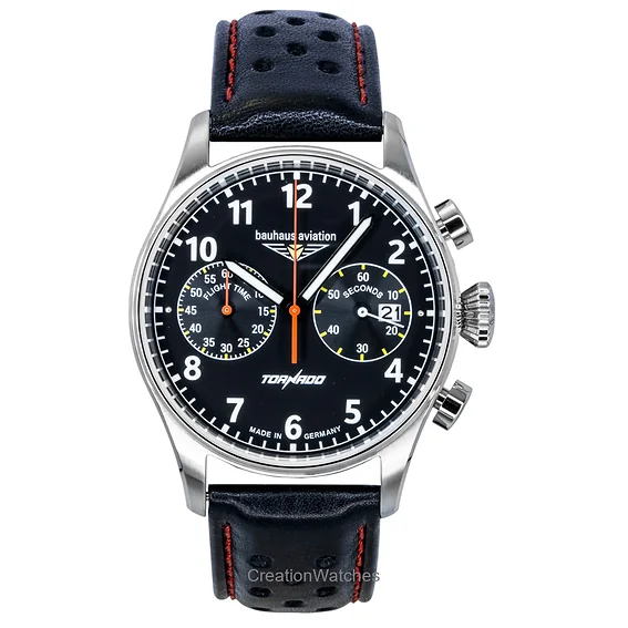 Bauhaus Aviation Tornado chronograph Leather Strap Black Dial Quartz 27702 Men's Watch
