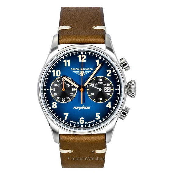 Bauhaus Aviation Tornado chronograph Leather Strap Blue Dial Quartz 27723 Men's Watch