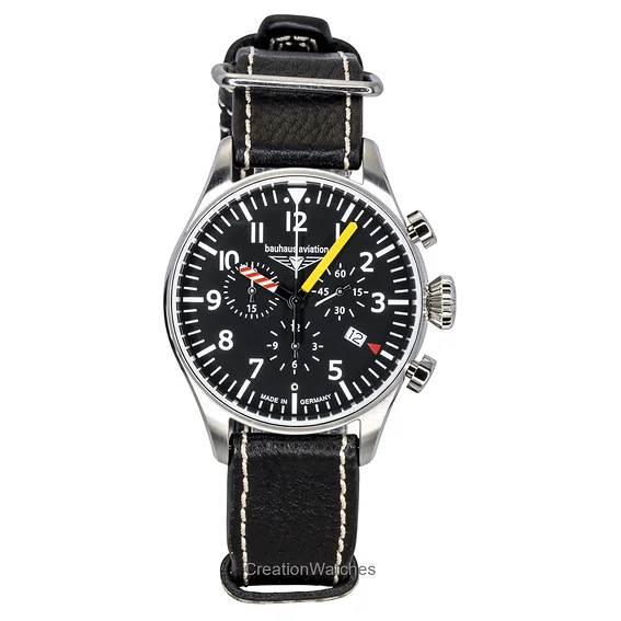 Bauhaus Aviation Chronograph Leather Strap Black Dial Quartz 27885 100M Men's Watch