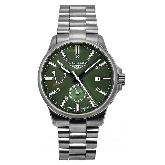Bauhaus Aviation Titanium Dark Green Dial Automatic 2860M4 100M Men's Watch