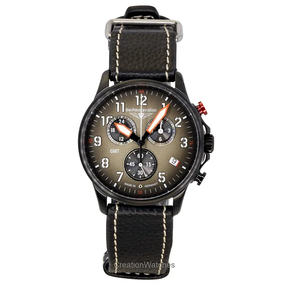 Bauhaus Aviation Chronograph Leather Strap Brown Dial Quartz 28861 100M Men's Watch