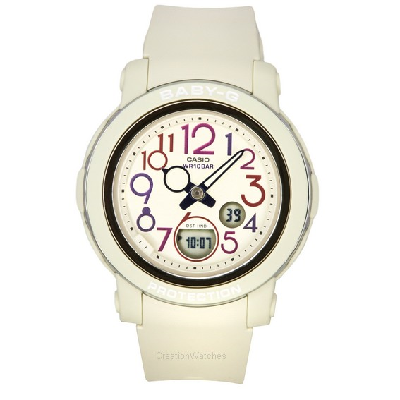 Relógio feminino Casio Baby-G analógico digital retrô pop multicolorido com pulseira de resina mostrador branco quartzo BGA-290P