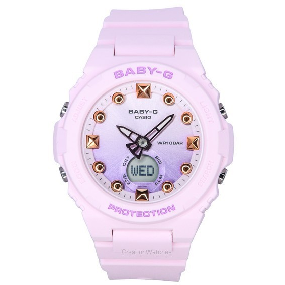 카시오 Baby-G 여름 색상 시리즈 아날로그 디지털 핑크 수지 스트랩 쿼츠 BGA-320-4A 100M 여성용 시계