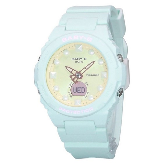 卡西歐 Baby-G 未來派全像類比數位黃色錶盤石英 BGA-320FH-3A 100M 女士手錶 zh-CHS