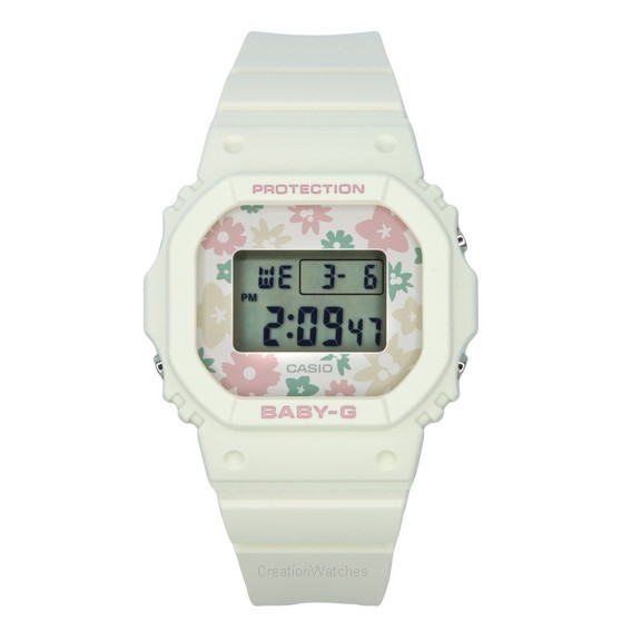 Montre pour femme Casio Baby-G Retro Flower Field Digital Bracelet en résine blanche Quartz BGD-565RP-7 100M