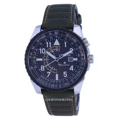Relógio masculino Citizen Promaster Nighthawk com pulseira de couro com mostrador preto Eco-Drive BJ7138-04E 200M