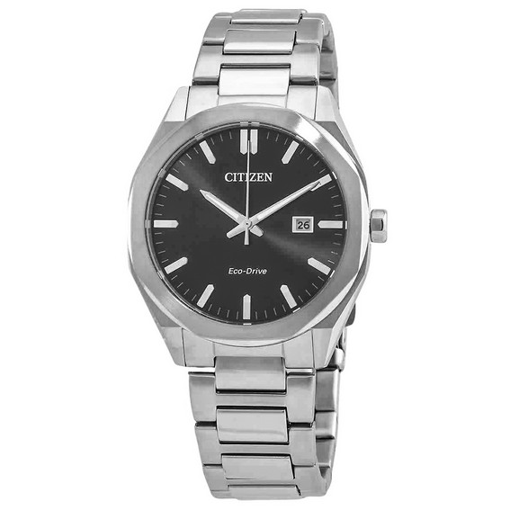 Citizen Eco-Drive Edelstahl schwarzes Zifferblatt BM7600-81E 100M Herrenuhr