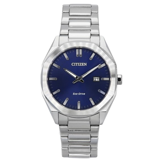 Relógio masculino Citizen Eco-Drive em aço inoxidável com mostrador azul escuro BM7600-81L 100M