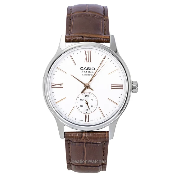 Casio Beside Analog Leather Strap White Dial Quartz BMS-100L-5AV Men's Watch