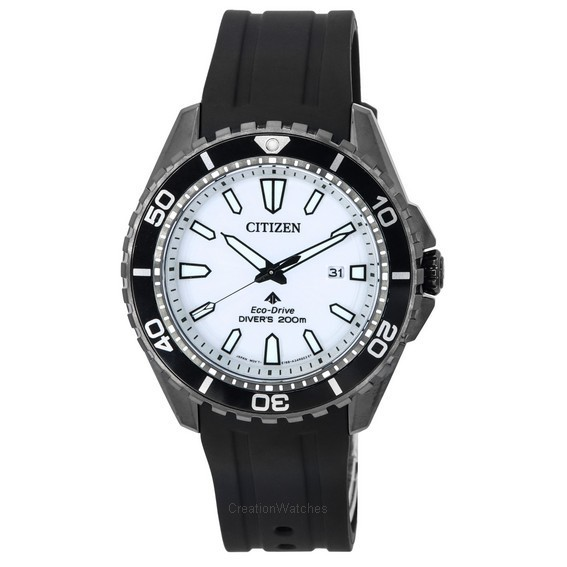 Мужские часы Citizen Promaster Marine с каучуковым ремешком и белым циферблатом Eco-Drive Diver's BN0197-08A 200M