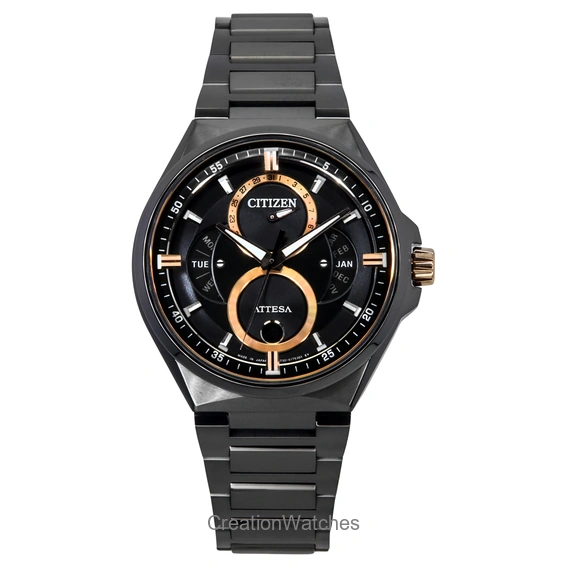 Citizen Attesa Moon Phase Super Titanium Schwarzes Zifferblatt Eco-Drive BU0065-64E 100M Herrenuhr