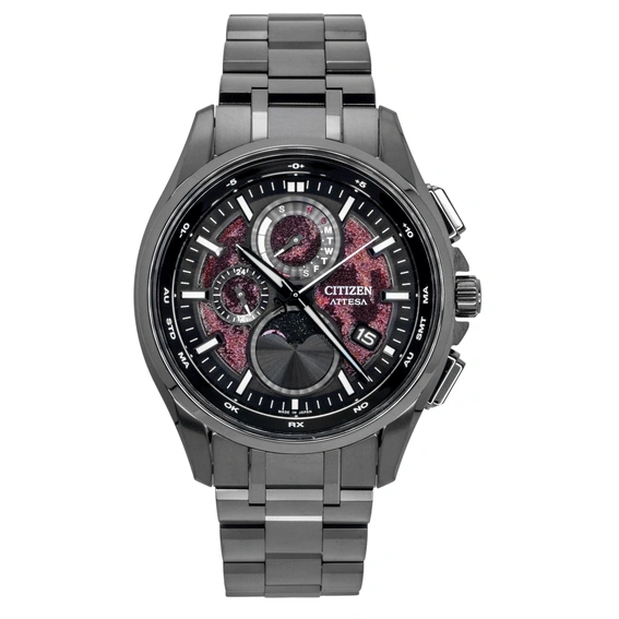 Citizen Attesa Limited Edition Black Titanium Moon Phase Dark Red Dial Eco-Drive BY1005-73Z 100M Men's Watch