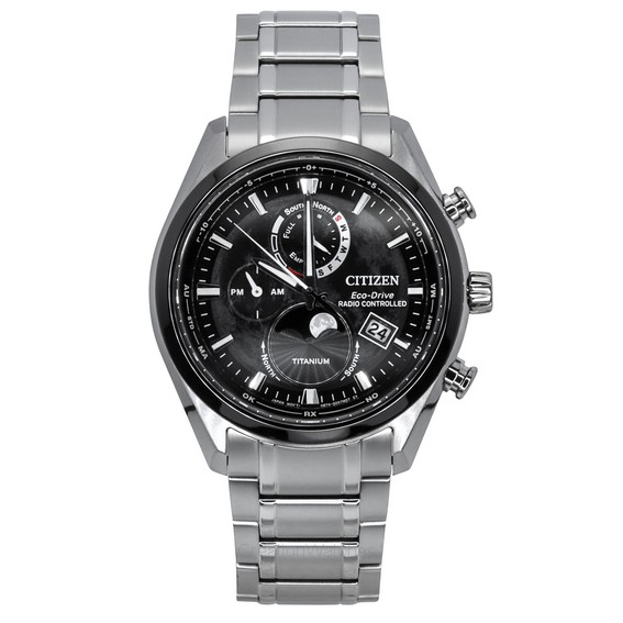 Citizen Tsuki-Yomi Radio Controlled Moon Phase Super Titanium Black Dial Eco-Drive BY1018-80E 100M Men's Watch