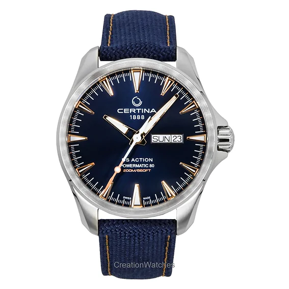 Certina DS Action Day Date Synthetic Strap Blue Dial Automatic Diver's C032.430.18.041.01 200M Men's Watch