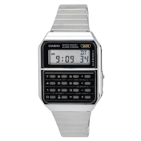 Relógio masculino Casio vintage digital calculadora quartzo de aço inoxidável CA-500WE-1A