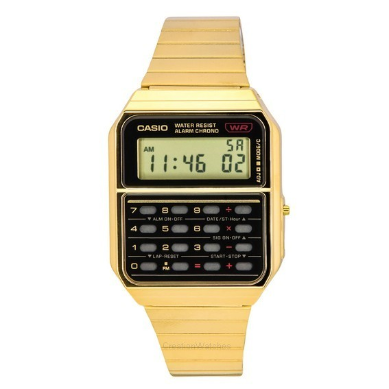 Zegarek męski Casio Vintage z kalkulatorem cyfrowym w złotym odcieniu ze stali nierdzewnej, kwarcowy CA-500WEG-1A