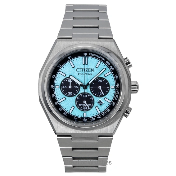 Relógio Citizen Zenshin Cronógrafo Super Titanium Mostrador Azul Gelo Eco-Drive CA4610-85M 100M Masculino