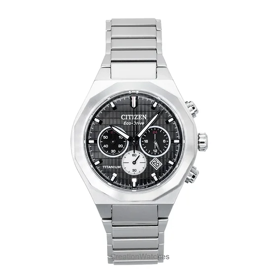 Citizen Zenshin Senkei Chronograph Super Titanium Black Dial Eco-Drive CA4690-51E 100M Men's Watch