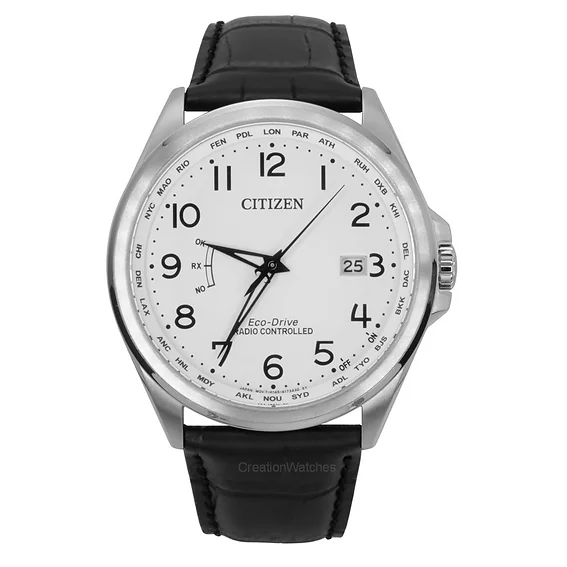 Citizen Radio Controlled Leather Strap White Dial Eco-Drive CB0250-17A 100M Men's Watch