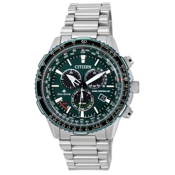 Reloj para hombre Citizen Promaster Sky AT cronógrafo radiocontrolado con esfera verde Eco-Drive Diver's CB5004-59W 200M