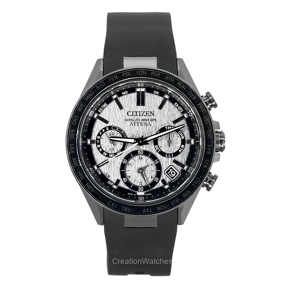 Citizen Attesa Satellite Wave GPS Chronograph Rubber Strap Silver Dial Eco-Drive CC4055-14H 100M Men's Watch