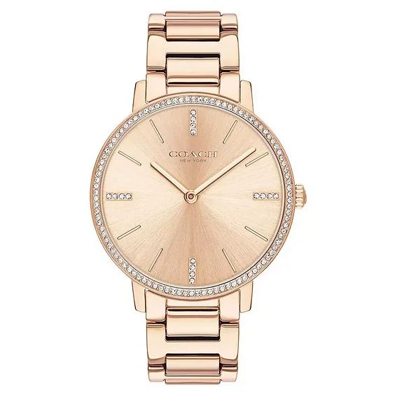 Coach Audrey Crystal Accents Rose Gold Tone Stainless Steel Quartz 14503479 Women's Watch