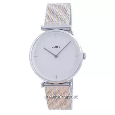 Relógio feminino Cluse Triomphe mostrador branco de aço inoxidável quartzo CW0101208003