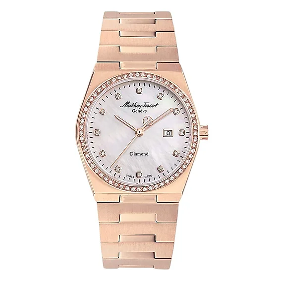 Mathey-Tissot Zeus Diamond Accents Rose Gold Tone Stainless Steel Mother Of Pearl Dial Quartz D118SPI Women's Watch