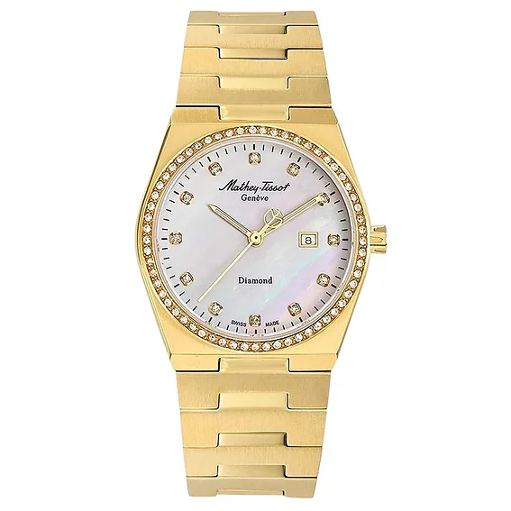 Mathey-Tissot Zeus Diamond Accents Gold Tone Stainless Steel Mother Of Pearl Dial Quartz D118SPYI Women's Watch