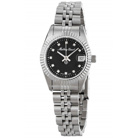 Mathey-Tissot Mathy II Кварцевые женские часы из нержавеющей стали с черным циферблатом D710AN