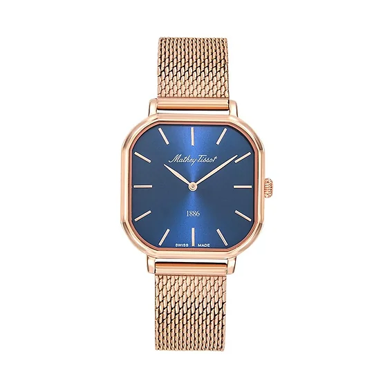 Mathey-Tissot Monsoon Square Rose Gold Tone Stainless Steel Blue Dial Quartz D7917PBU Women's Watch
