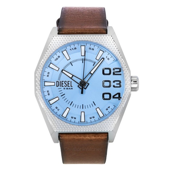 Мужские часы Diesel Scraper с кожаным ремешком и синим циферблатом, кварцевые DZ2174
