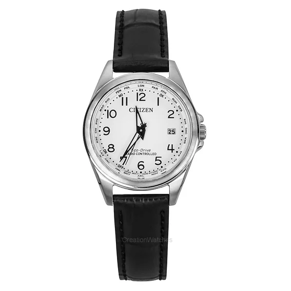 Citizen Radio Controlled Leather Strap White Dial Eco-Drive EC1180-14A 100M Women's Watch