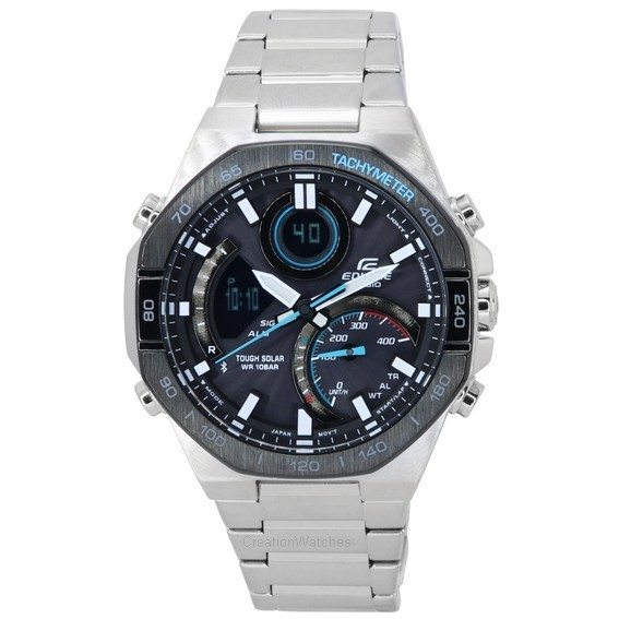 卡西歐大廈移動鏈接模擬數字灰色錶盤太陽能 ECB-950DB-1A 100M 男士手錶