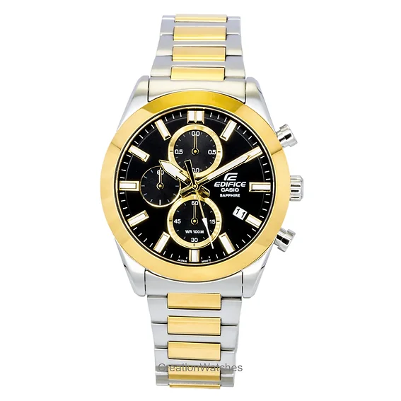 Casio Edifice Analog Chronograph Two Tone Stainless Steel Black Dial Quartz EFB-710SG-1AV 100M Men's Watch