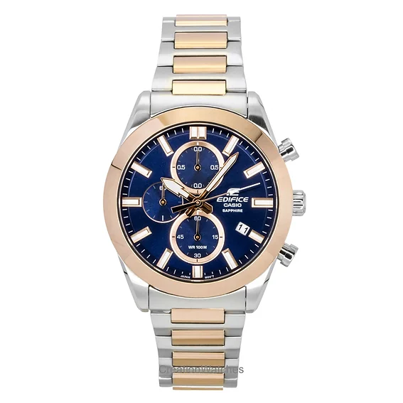 Casio Edifice Analog Chronograph Two Tone Stainless Steel Blue Dial Quartz EFB-710SG-2AV 100M Men's Watch
