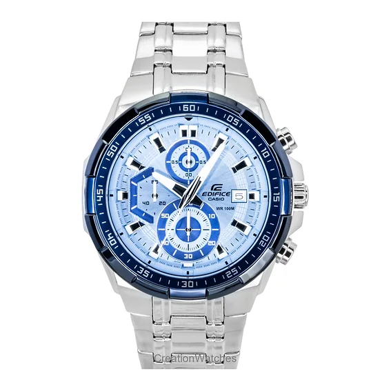 Casio Edifice Analog Standard Chronograph Stainless Steel Blue Dial Quartz EFR-539DE-2AV 100M Men's Watch