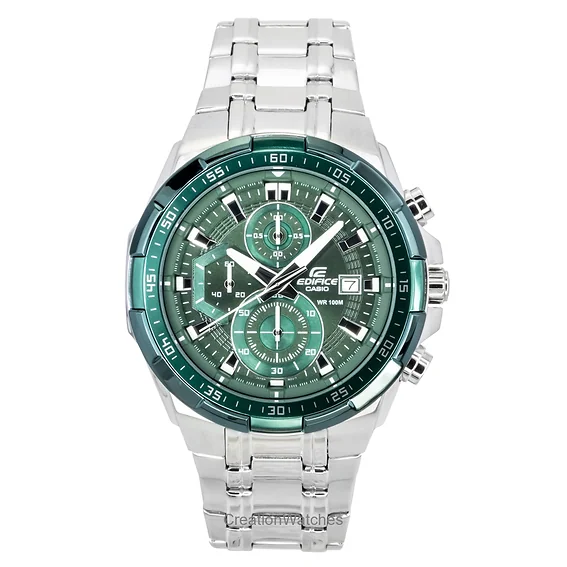 Casio Edifice Analog Standard Chronograph Stainless Steel Green Dial Quartz EFR-539DE-3AV 100M Men's Watch