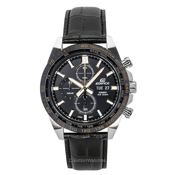 Casio Edifice Analog Chronograph Leather Strap Black Dial Quartz EFR-574BL-1AV 100M Men's Watch