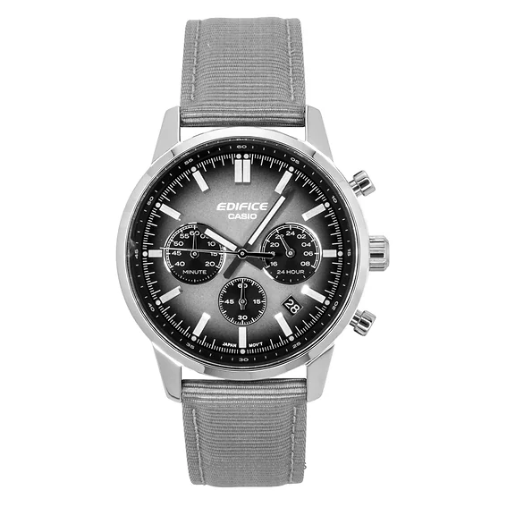 Casio Edifice Analog Chronograph Leather Strap Grey Dial Quartz EFR-575C-8A 100M Men's Watch