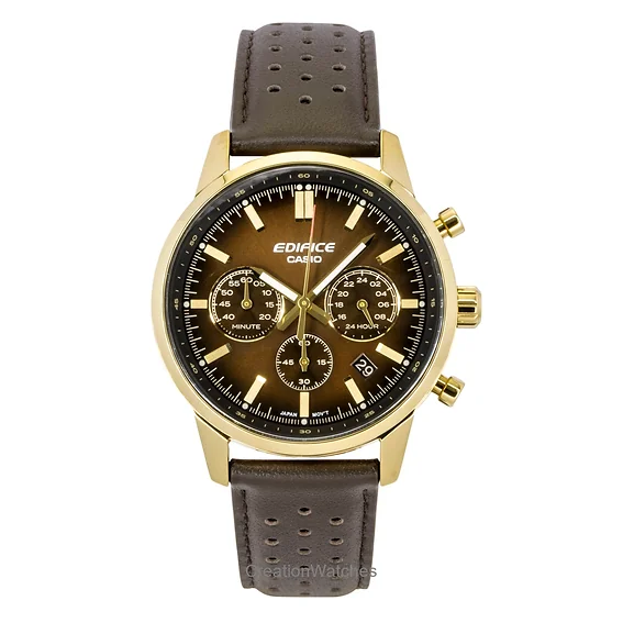 Casio Edifice Analog Chronograph Leather Strap Brown Dial Quartz EFR-575CL-5A 100M Men's Watch
